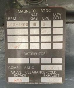 Waukesha VGF 3521 Data plate