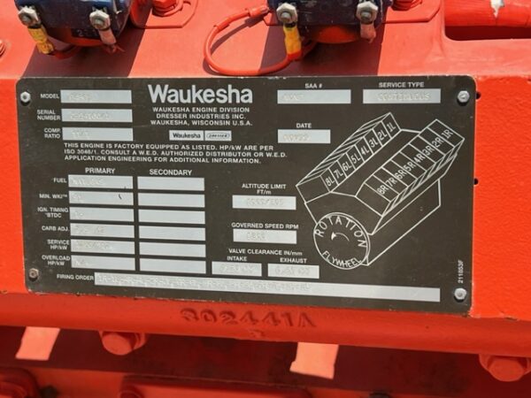 900 KW Waukesha P48GL Natural Gas Generator Data Plate