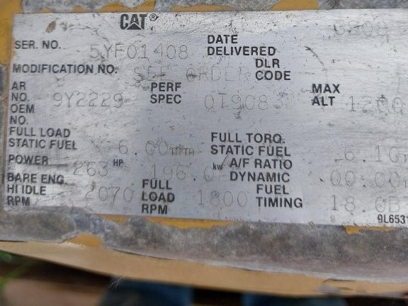 165 KW Caterpillar Generator plate engine