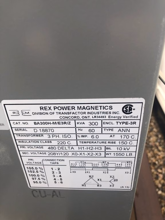 Switchgear Package Data Plate